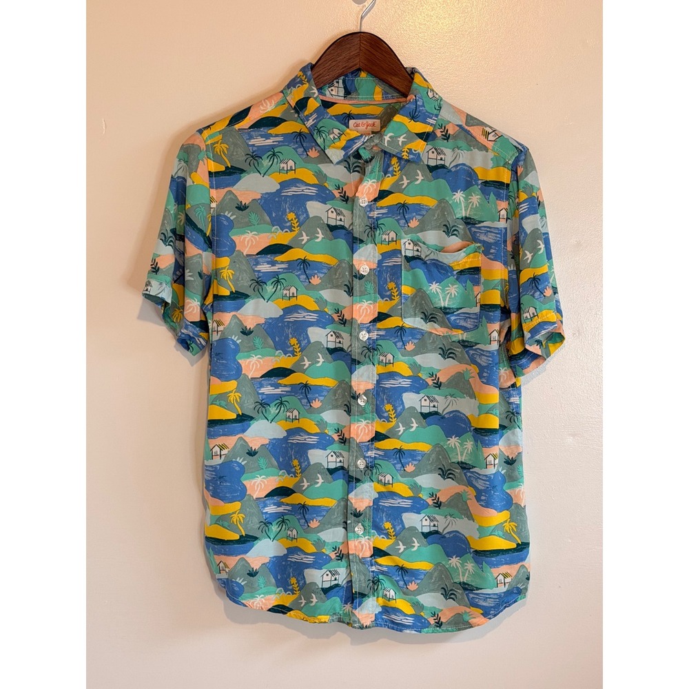 Target Cat & Jack Boys Husky L 12/14 Hawaiian Shirt Tropical Island Short Sleeve